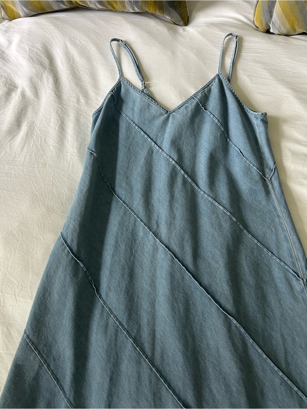 Light Blue Maxi Slip Dress with Diagonal Seams